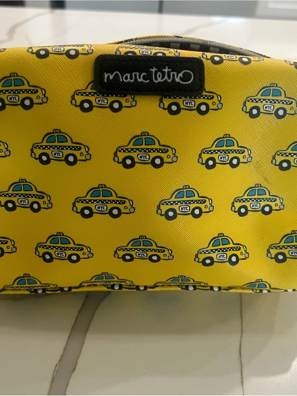 Marc Tetro Yellow NYC Taxi Print Cosmetic Pouch